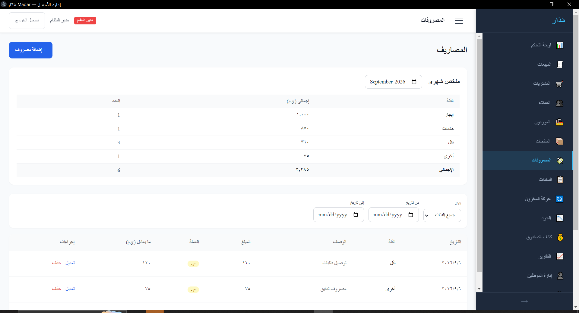 المصروفات